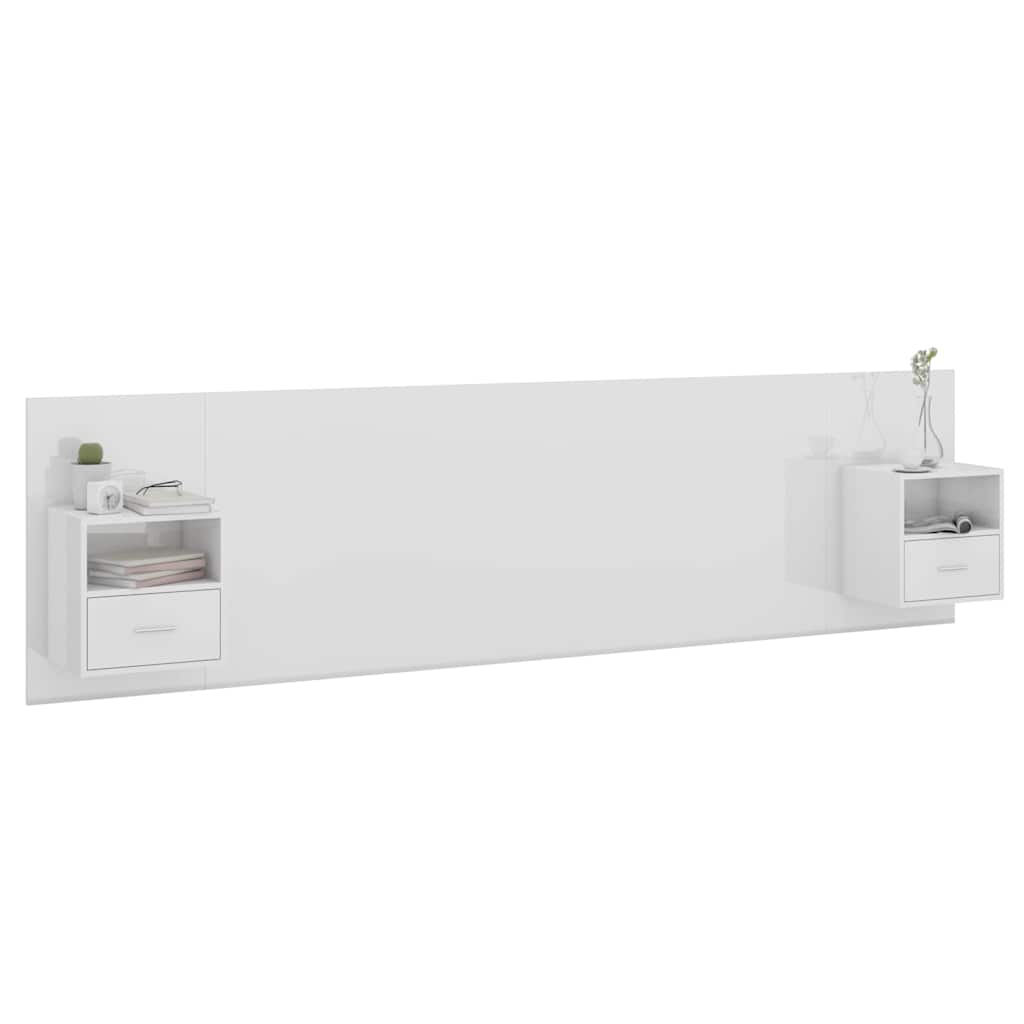 Bed Headboard with Cabinets High Gloss White Engineered Wood