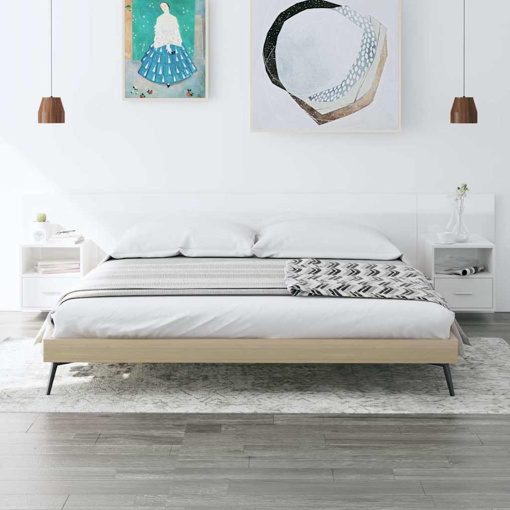 Bed Headboard with Cabinets High Gloss White Engineered Wood