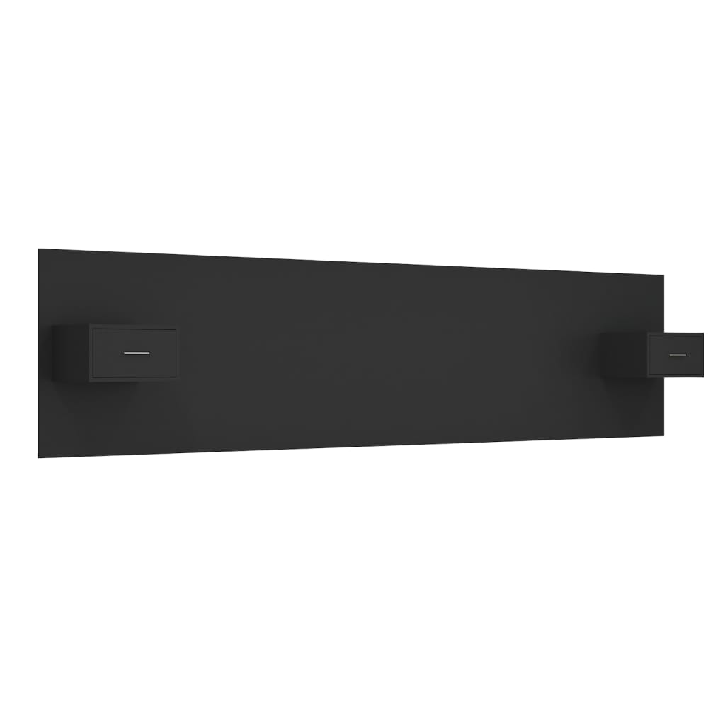 Bed Headboard with Cabinets Black Engineered Wood