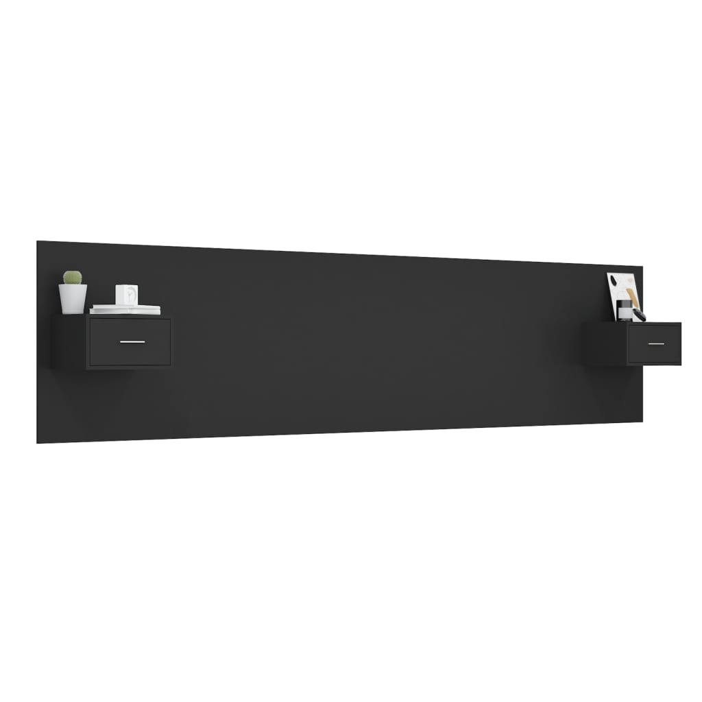 Bed Headboard with Cabinets Black Engineered Wood