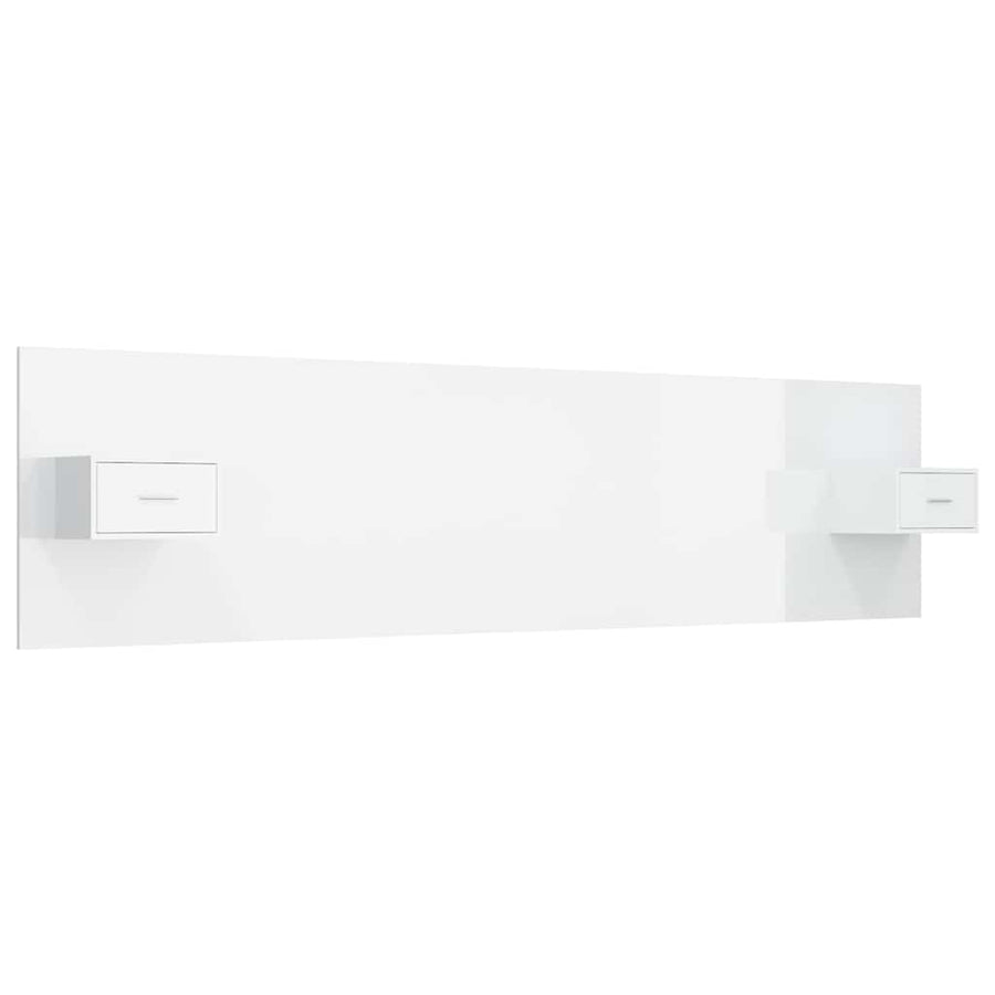 Bed Headboard with Cabinets High Gloss White Engineered Wood