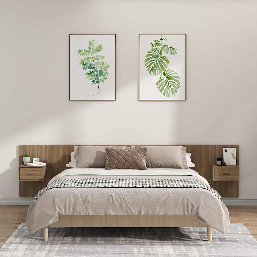 Bed Headboard with Cabinets Brown Oak Engineered Wood