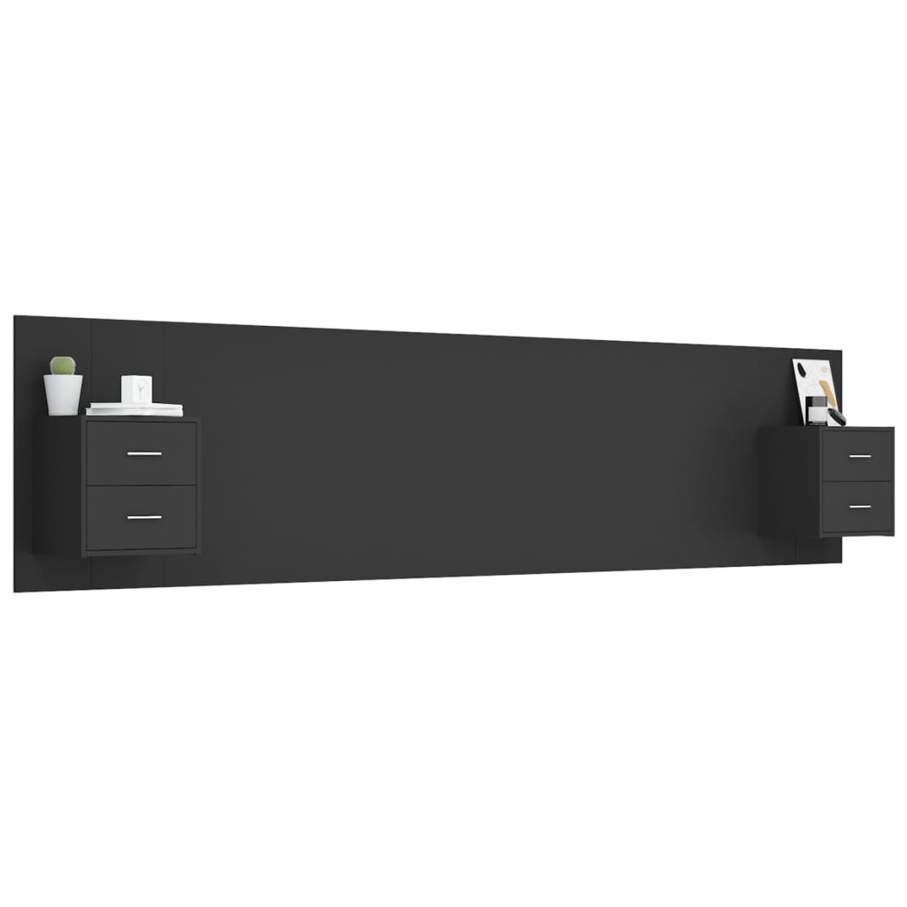 Bed Headboard with Cabinets Black Engineered Wood