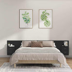 Bed Headboard with Cabinets Black Engineered Wood