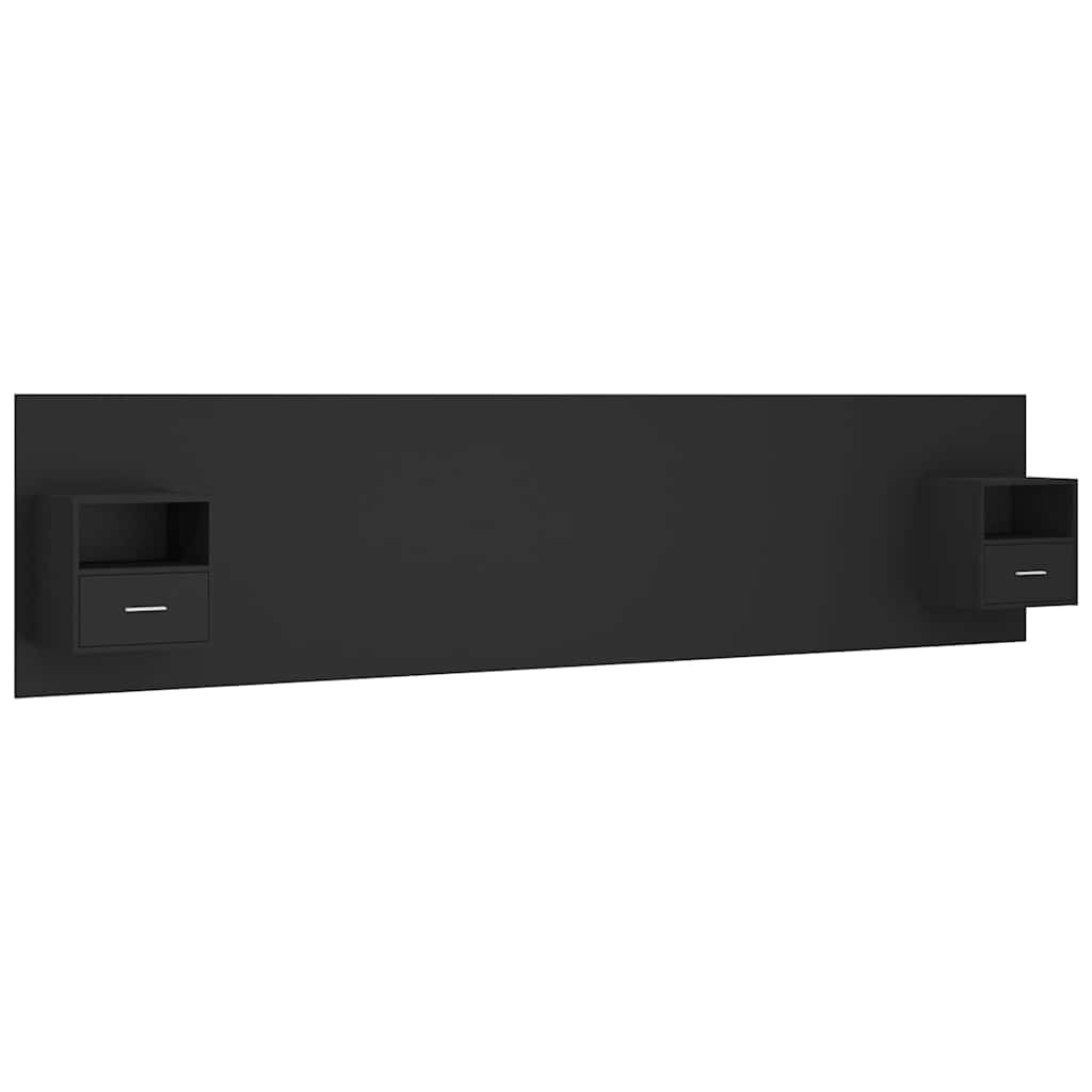 Bed Headboard with Cabinets Black Engineered Wood