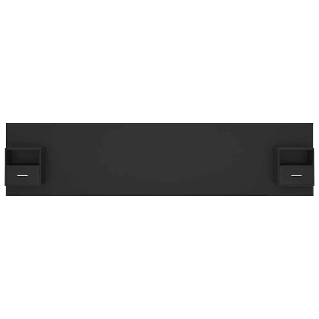 Bed Headboard with Cabinets Black Engineered Wood