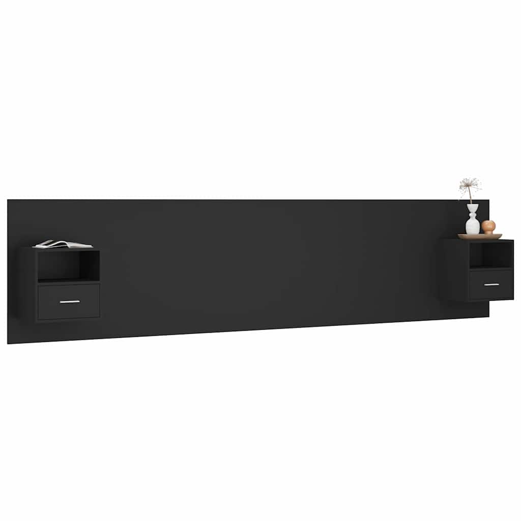 Bed Headboard with Cabinets Black Engineered Wood