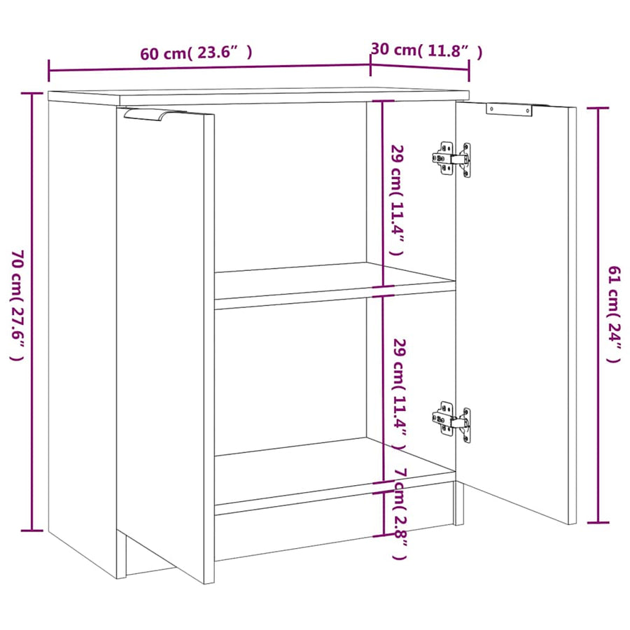 Sideboards 2 pcs High Gloss White 60x30x70 cm Engineered Wood