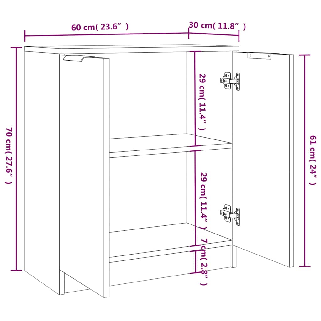 Sideboards 2 pcs Brown Oak 60x30x70 cm Engineered Wood
