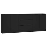 3 Piece Sideboards Black Engineered Wood - Front View