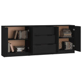 3 Piece Sideboards Black Engineered Wood - 45-Degree Angle