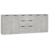 3 Piece Sideboards Concrete Grey Engineered Wood - Front View
