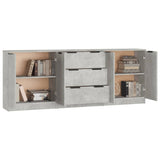 3 Piece Sideboards Concrete Grey Engineered Wood - 45-Degree Angle