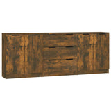 3 Piece Sideboards Smoked Oak Engineered Wood - Front View