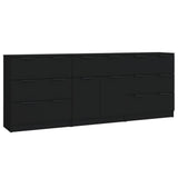 3 Piece Sideboards Black Engineered Wood - Front View