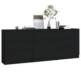 3 Piece Sideboards Black Engineered Wood - Side View