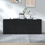 3 Piece Sideboards Black Engineered Wood