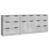 3 Piece Sideboards Concrete Grey Engineered Wood - Front View