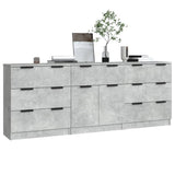 3 Piece Sideboards Concrete Grey Engineered Wood - Side View