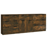 3 Piece Sideboards Smoked Oak Engineered Wood - Front View