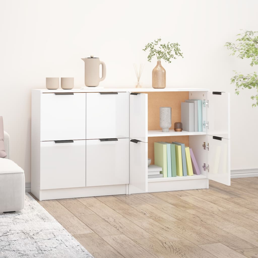 Sideboards 2 pcs High Gloss White 60x30x70 cm Engineered Wood