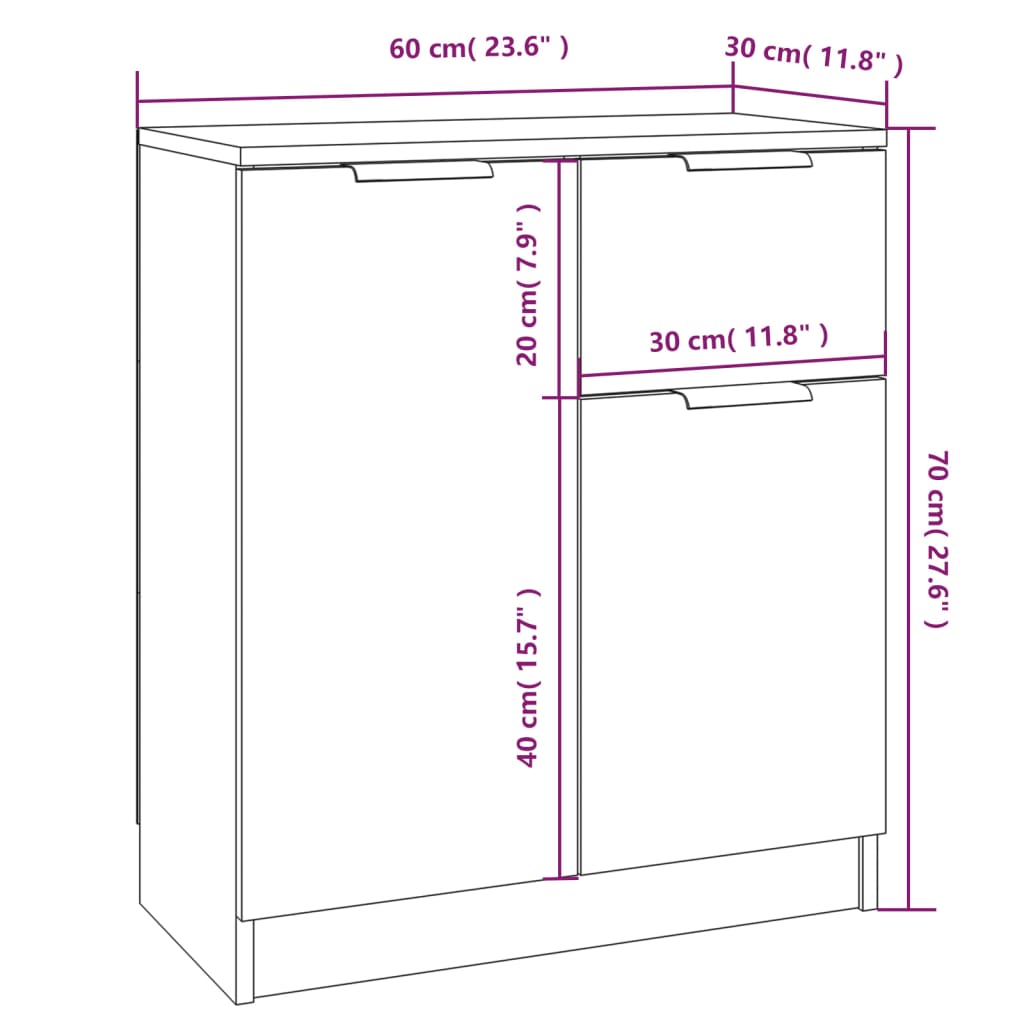 Sideboards 2 pcs High Gloss White 60x30x70 cm Engineered Wood
