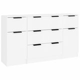 3 Piece Sideboard Set White Engineered Wood - Front View