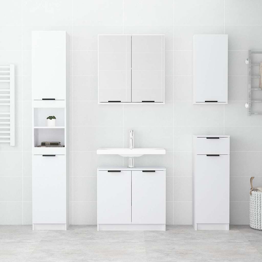 5 Piece Bathroom Cabinet Set White Engineered Wood
