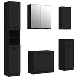 5 Piece Bathroom Cabinet Set Black Engineered Wood - Front View