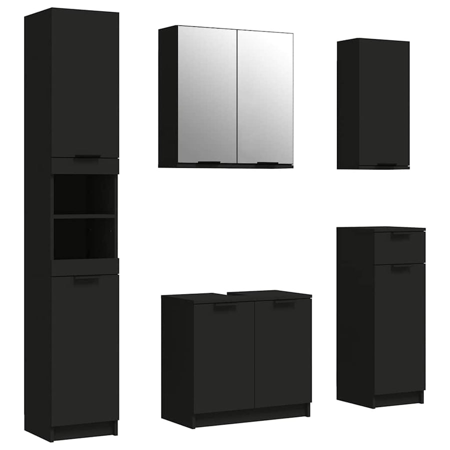 5 Piece Bathroom Cabinet Set Black Engineered Wood