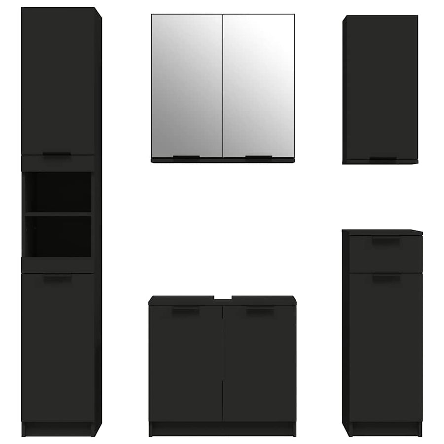 5 Piece Bathroom Cabinet Set Black Engineered Wood