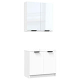 2 Piece Bathroom Cabinet Set White Engineered Wood - Front View