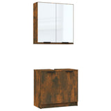 2 Piece Bathroom Cabinet Set Smoked Oak Engineered Wood - Front View