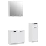 3 Piece Bathroom Cabinet Set White Engineered Wood - Front View