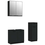3 Piece Bathroom Cabinet Set Black Engineered Wood - Front View