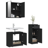 3 Piece Bathroom Cabinet Set Black Engineered Wood - Top-Down View