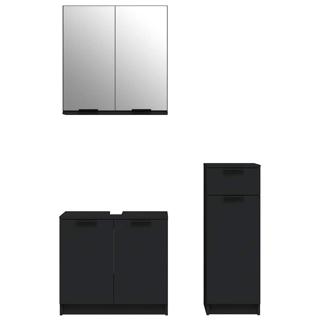 3 Piece Bathroom Cabinet Set Black Engineered Wood