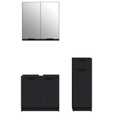 3 Piece Bathroom Cabinet Set Black Engineered Wood