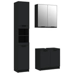 3 Piece Bathroom Cabinet Set Black Engineered Wood