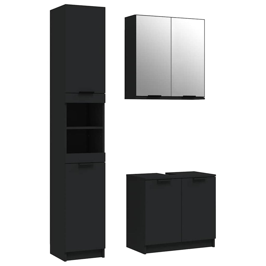 3 Piece Bathroom Cabinet Set Black Engineered Wood