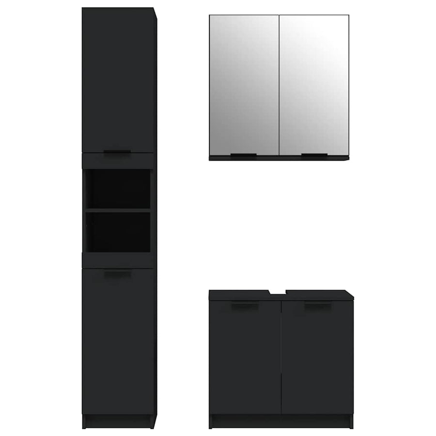 3 Piece Bathroom Cabinet Set Black Engineered Wood