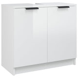 3 Piece Bathroom Cabinet Set High Gloss White Engineered Wood - Low Angle