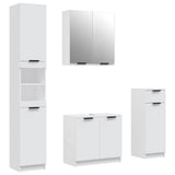 4 Piece Bathroom Cabinet Set White Engineered Wood - Front View