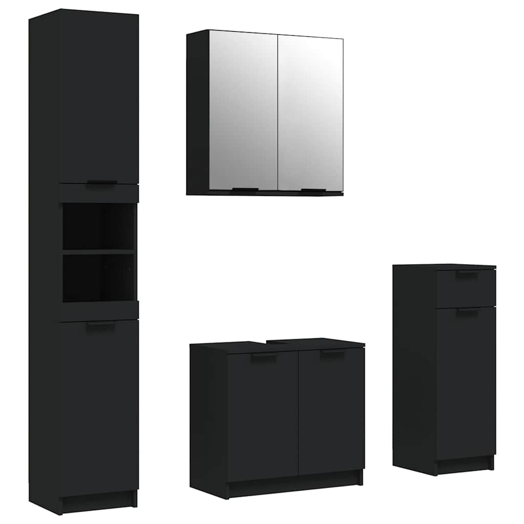 4 Piece Bathroom Cabinet Set Black Engineered Wood