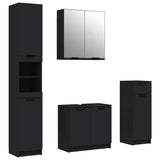 4 Piece Bathroom Cabinet Set Black Engineered Wood