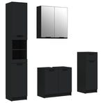 4 Piece Bathroom Cabinet Set Black Engineered Wood