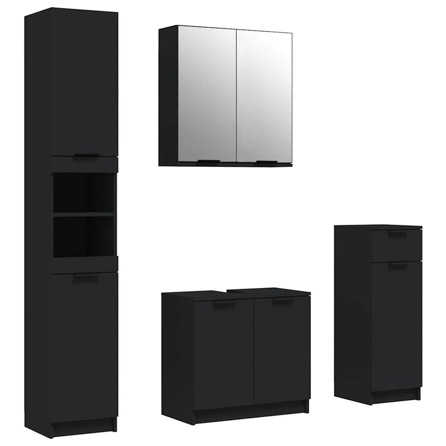 4 Piece Bathroom Cabinet Set Black Engineered Wood