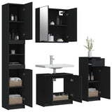 4 Piece Bathroom Cabinet Set Black Engineered Wood