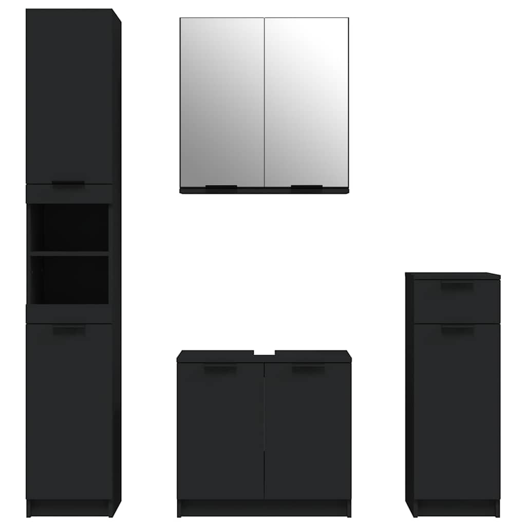 4 Piece Bathroom Cabinet Set Black Engineered Wood