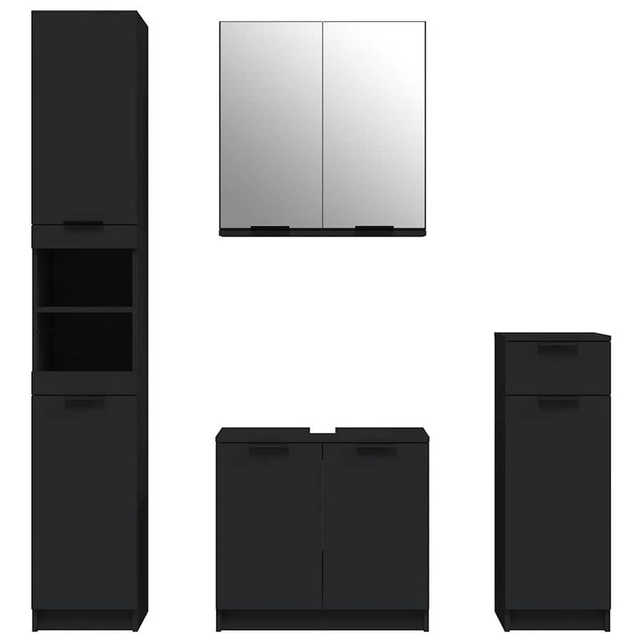 4 Piece Bathroom Cabinet Set Black Engineered Wood